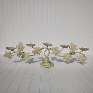 Italian Tole Iron Candelabra 5-arm Grape Leaves Votive Candle Holder Centerpiece